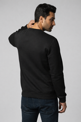 Male model wearing black couple graphic sweatshirt back view streetwear