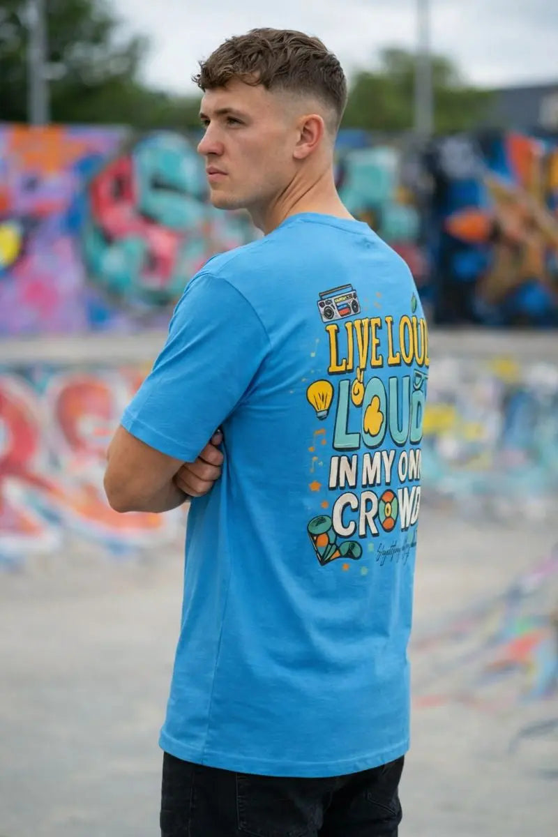 Modern streetwear t-shirt with colorful back print