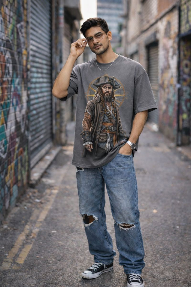 Vintage pirate graphic t-shirt for men front view