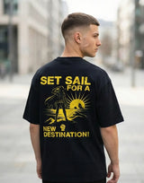 Streetwear men travel inspired graphic t-shirt back design