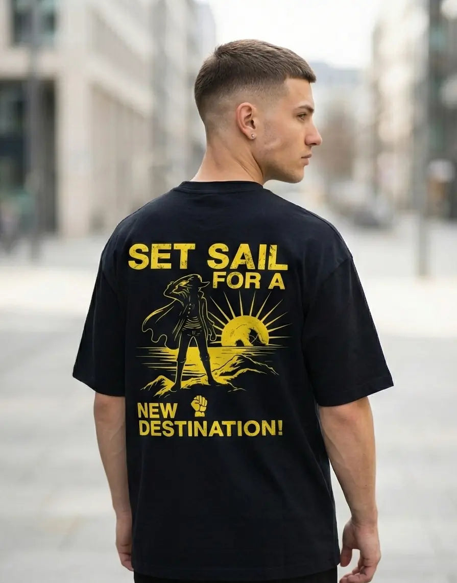 Streetwear men travel inspired graphic t-shirt back design