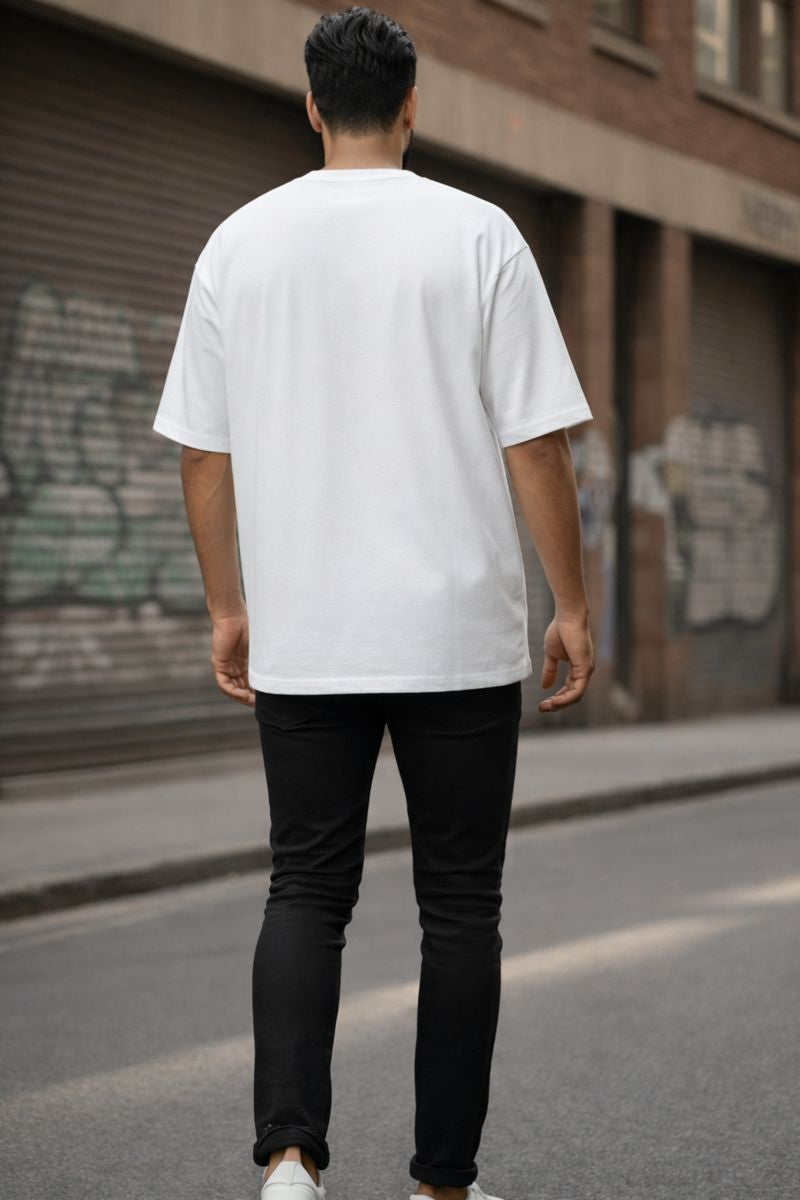 Back view of Chaos Theory oversized t-shirt with minimal clean design