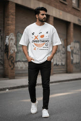 Street style Chaos Theory oversized t-shirt for men in urban setting