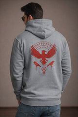 Eagle back print hoodie for men in grey color, heavyweight cotton fleece hoodie