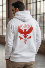 Eagle back print hoodie back view in white color, bold eagle graphic streetwear hoodie
