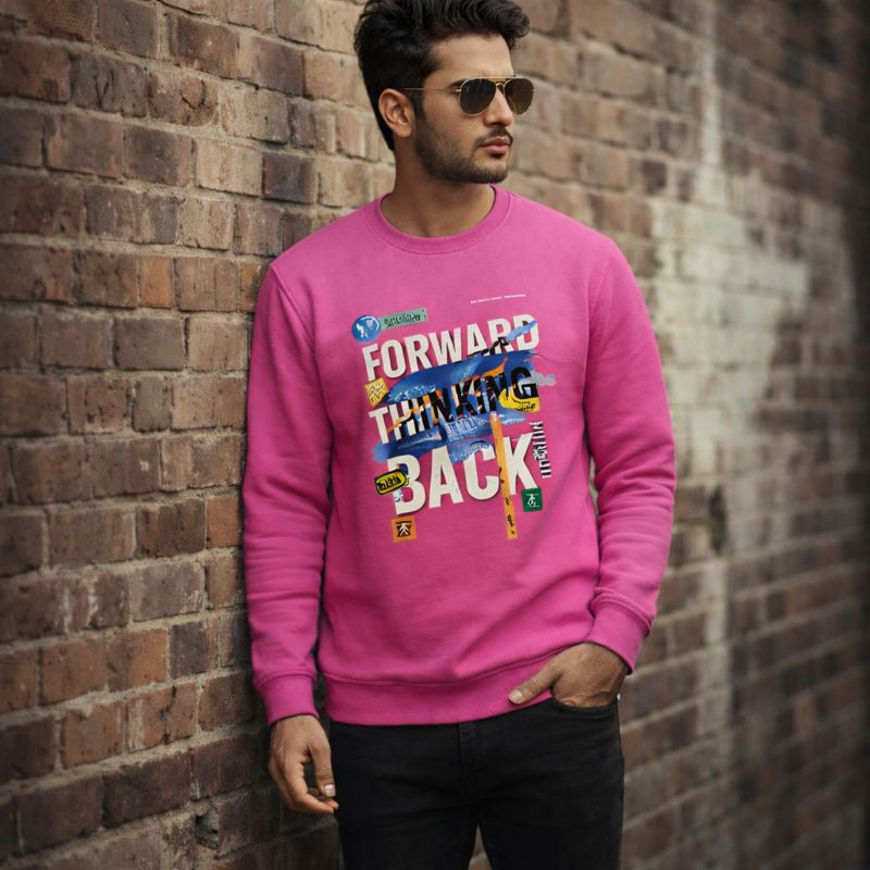 Forward Thinking oversized sweatshirt for men in pink color with bold graphic print, premium streetwear front view