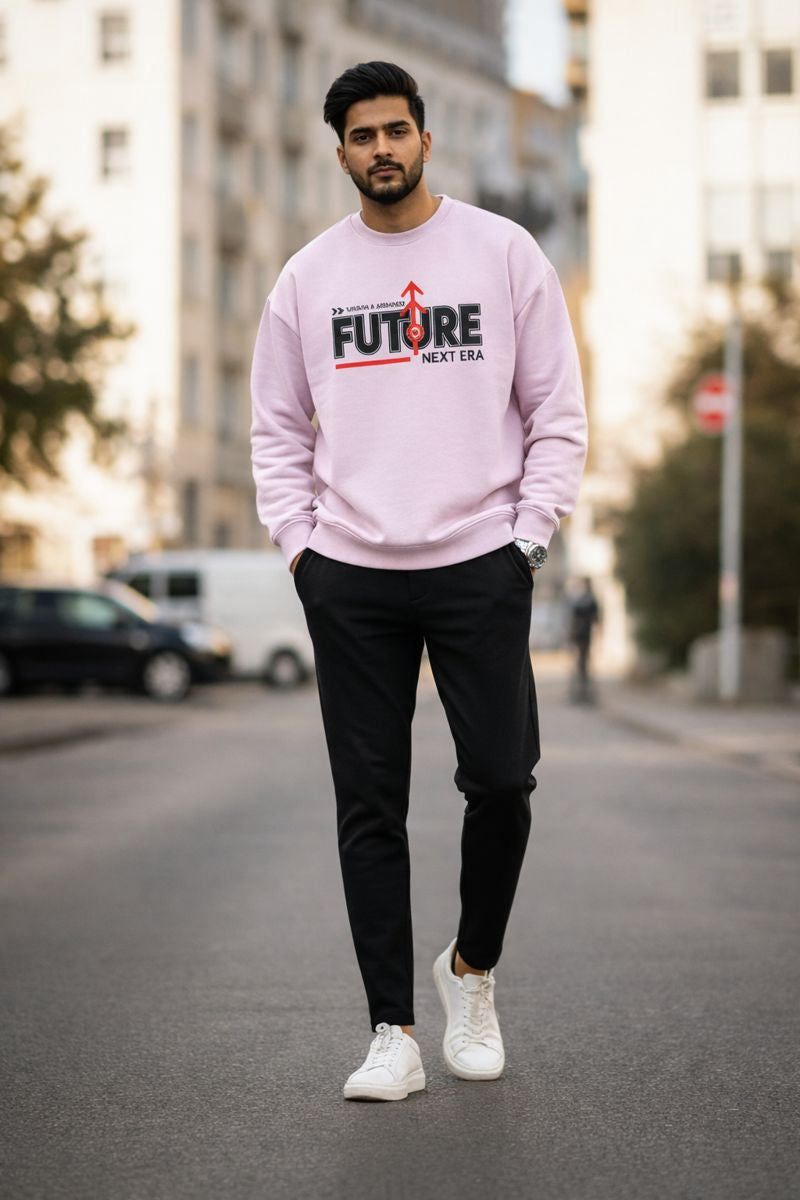 Future Next Era oversized sweatshirt side angle view for men, relaxed fit streetwear style