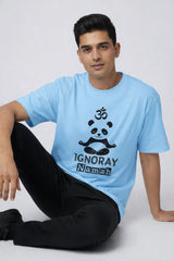 Sky blue Ignoray Namah panda graphic t shirt for men casual wear