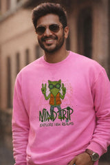 Mind Trip oversized sweatshirt for men in pink color, 400 GSM premium cotton blend streetwear front view