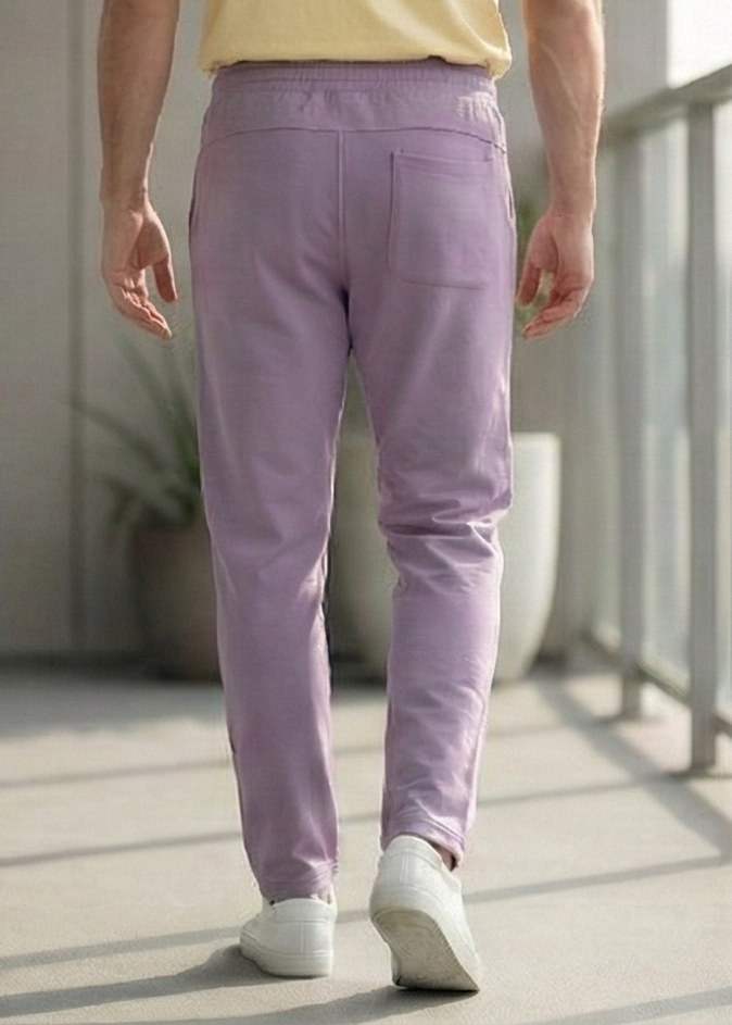 purple cargo jogger pants for men back view premium cotton fabric