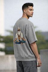 Grey oversized t shirt for men with meditating rishi back print streetwear design