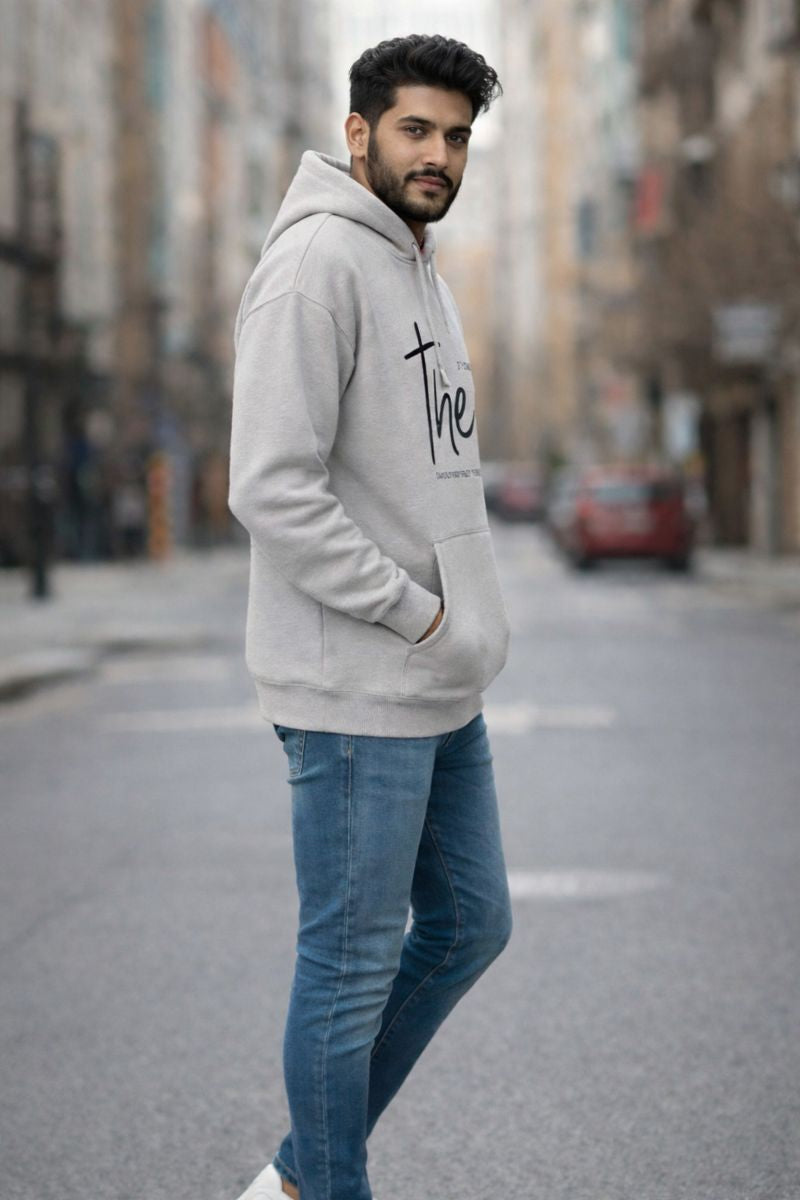 The Journey Begins oversized hoodie side profile view, modern urban streetwear style