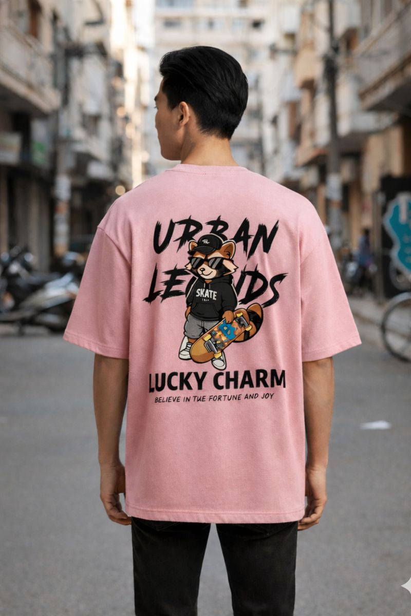 Urban Legends lucky charm oversized t shirt back print pink color