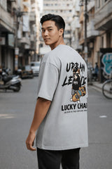 Side view of Urban Legends lucky charm oversized t shirt men