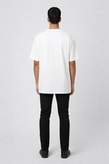 Back view of white panda printed t shirt for men minimal plain back